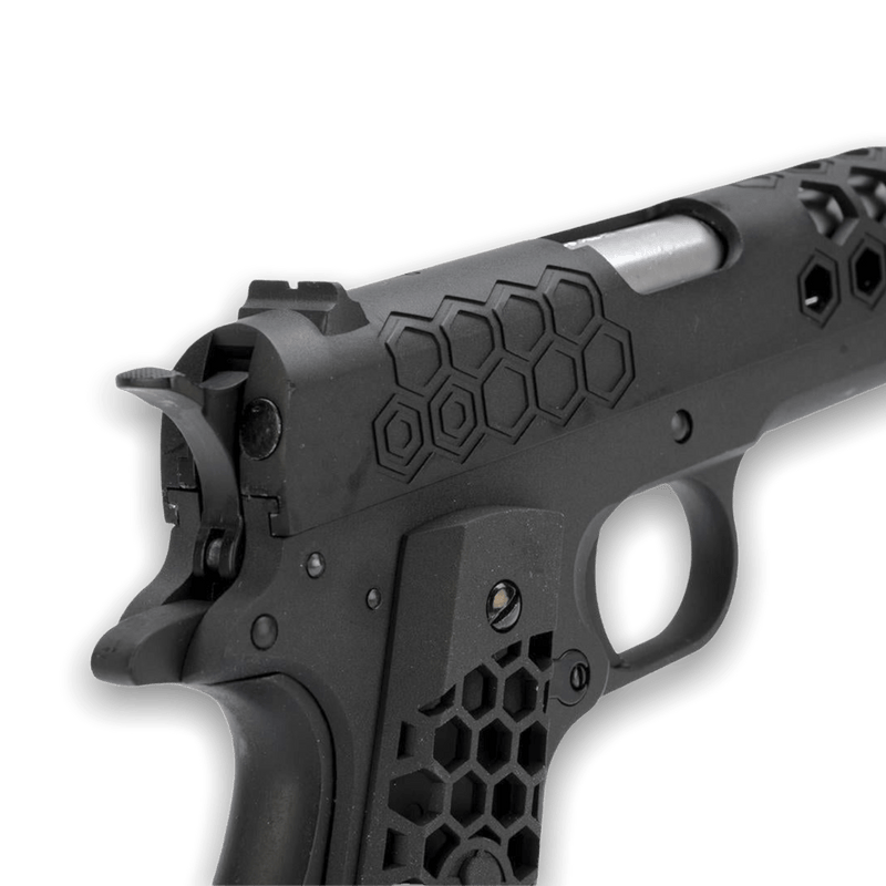 WE Tech 1911 Hex Cut Gelsoft Gas Blowback Pistol - Black - Tactical Edge Hobbies